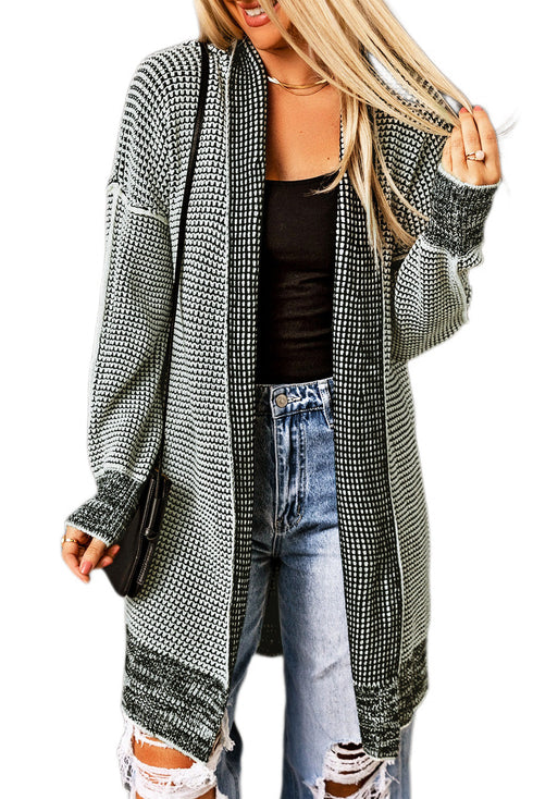 Waffle Knit Open Front Drop Shoulder Cardigan
