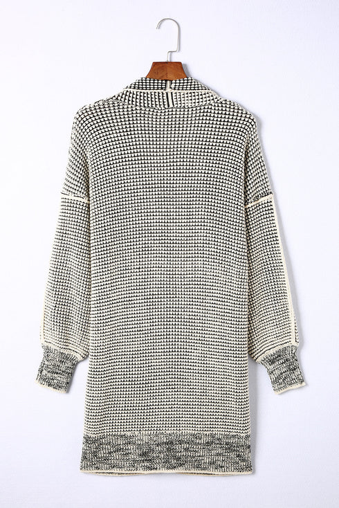 Waffle Knit Open Front Drop Shoulder Cardigan