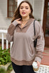 Waffle Knit Patchwork Detailed Pocketed Plus Size Hoodie