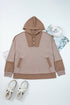 Waffle Knit Patchwork Detailed Pocketed Plus Size Hoodie