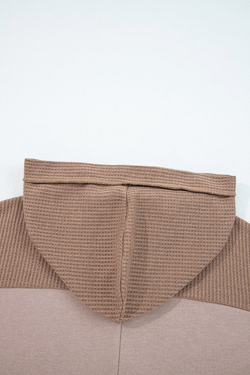 Waffle Knit Patchwork Detailed Pocketed Plus Size Hoodie