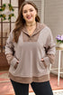 Waffle Knit Patchwork Detailed Pocketed Plus Size Hoodie