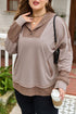 Waffle Knit Patchwork Detailed Pocketed Plus Size Hoodie