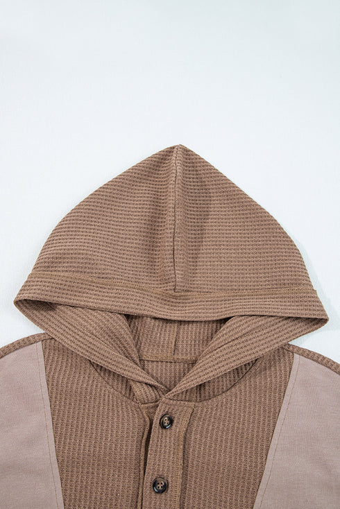 Waffle Knit Patchwork Detailed Pocketed Plus Size Hoodie
