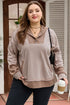 Waffle Knit Patchwork Detailed Pocketed Plus Size Hoodie