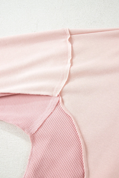 Waffle Knit Patchwork Exposed Seam Baggy Sweatshirt