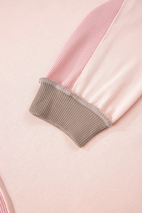 Waffle Knit Patchwork Exposed Seam Baggy Sweatshirt