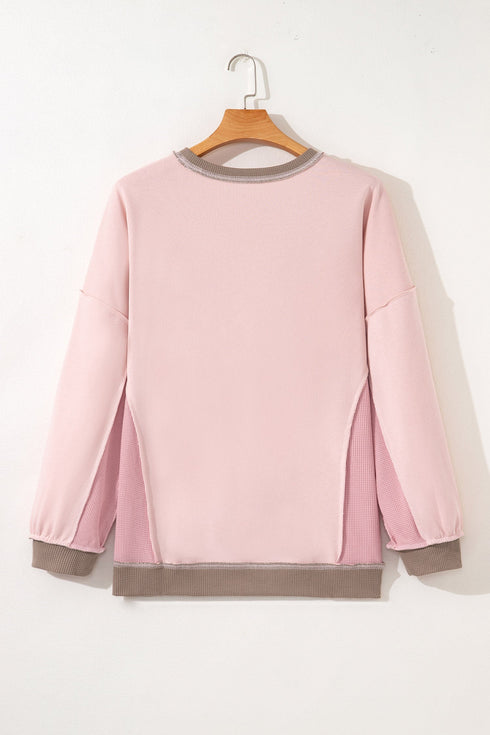 Waffle Knit Patchwork Exposed Seam Baggy Sweatshirt