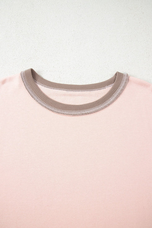 Waffle Knit Patchwork Exposed Seam Baggy Sweatshirt