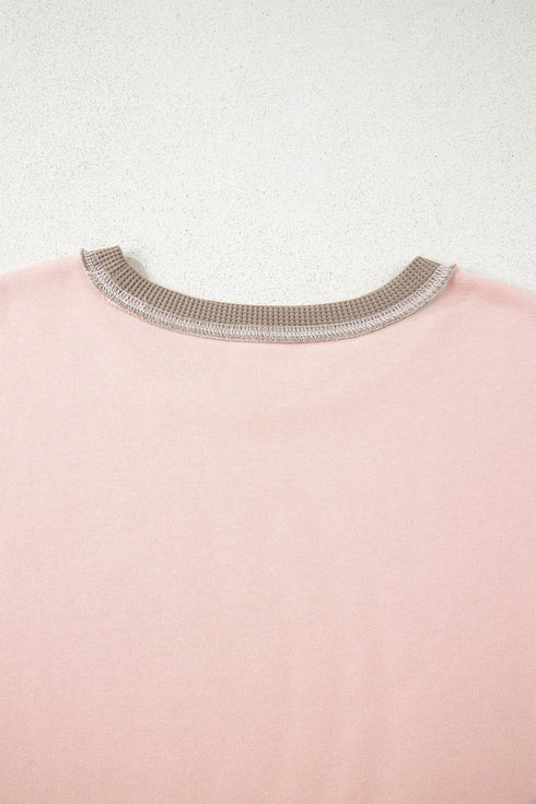 Waffle Knit Patchwork Exposed Seam Baggy Sweatshirt