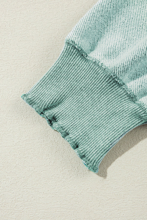 Waffle Knit Patchwork Exposed Seam Raglan Sweatshirt