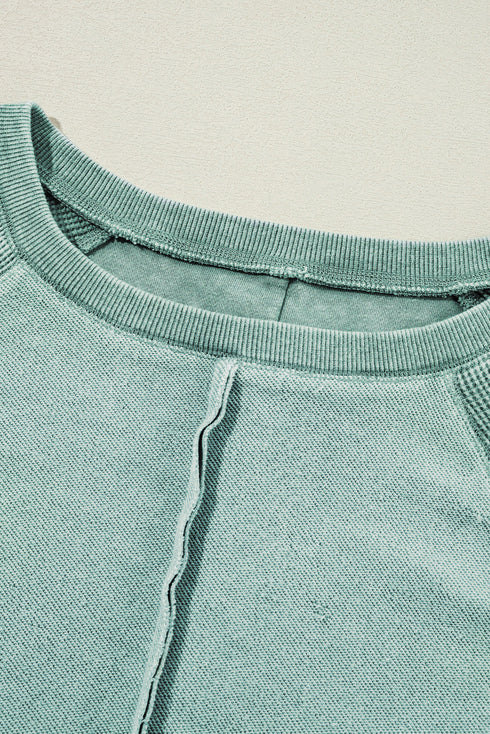 Waffle Knit Patchwork Exposed Seam Raglan Sweatshirt
