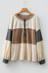 Waffle Knit Patchwork Half Button Long Sleeve Top