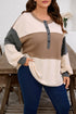 Waffle Knit Patchwork Half Button Long Sleeve Top