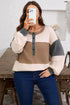 Waffle Knit Patchwork Half Button Long Sleeve Top