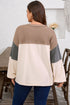 Waffle Knit Patchwork Half Button Long Sleeve Top