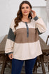 Waffle Knit Patchwork Half Button Long Sleeve Top