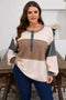 Waffle Knit Patchwork Half Button Long Sleeve Top
