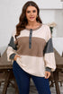 Waffle Knit Patchwork Half Button Long Sleeve Top