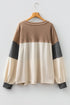 Waffle Knit Patchwork Half Button Long Sleeve Top