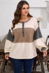 Waffle Knit Patchwork Half Button Long Sleeve Top