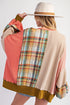 Waffle Knit Patchwork Plaid Floral Applique Oversized Tunic Top