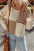 Waffle Knit Patchwork Stitch Detail Long Sleeve Top