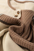 Waffle Knit Patchwork Stitch Detail Long Sleeve Top