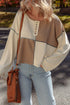 Waffle Knit Patchwork Stitch Detail Long Sleeve Top