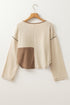 Waffle Knit Patchwork Stitch Detail Long Sleeve Top