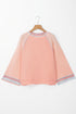 Waffle Knit Patchwork Wide Sleeve Raglan Casual Top
