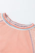 Waffle Knit Patchwork Wide Sleeve Raglan Casual Top