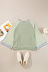 Waffle Knit Patchwork Wide Sleeve Raglan Casual Top