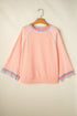 Waffle Knit Patchwork Wide Sleeve Raglan Casual Top