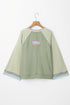 Waffle Knit Patchwork Wide Sleeve Raglan Casual Top