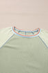 Waffle Knit Patchwork Wide Sleeve Raglan Casual Top