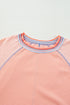 Waffle Knit Patchwork Wide Sleeve Raglan Casual Top