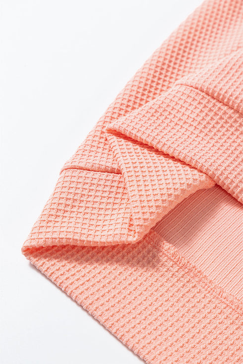 Waffle Knit Patchwork Wide Sleeve Raglan Casual Top