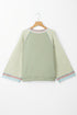 Waffle Knit Patchwork Wide Sleeve Raglan Casual Top