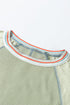 Waffle Knit Patchwork Wide Sleeve Raglan Casual Top