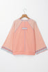 Waffle Knit Patchwork Wide Sleeve Raglan Casual Top