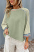 Waffle Knit Patchwork Wide Sleeve Raglan Casual Top