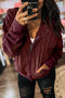 Waffle Knit Patchwork Zip Up Button Hooded Jacket