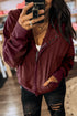 Waffle Knit Patchwork Zip Up Button Hooded Jacket