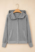 Waffle Knit Patchwork Zip Up Button Hooded Jacket