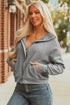 Waffle Knit Patchwork Zip Up Button Hooded Jacket