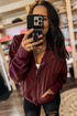 Waffle Knit Patchwork Zip Up Button Hooded Jacket