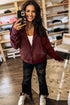Waffle Knit Patchwork Zip Up Button Hooded Jacket