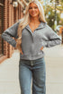 Waffle Knit Patchwork Zip Up Button Hooded Jacket