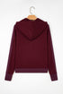 Waffle Knit Patchwork Zip Up Button Hooded Jacket